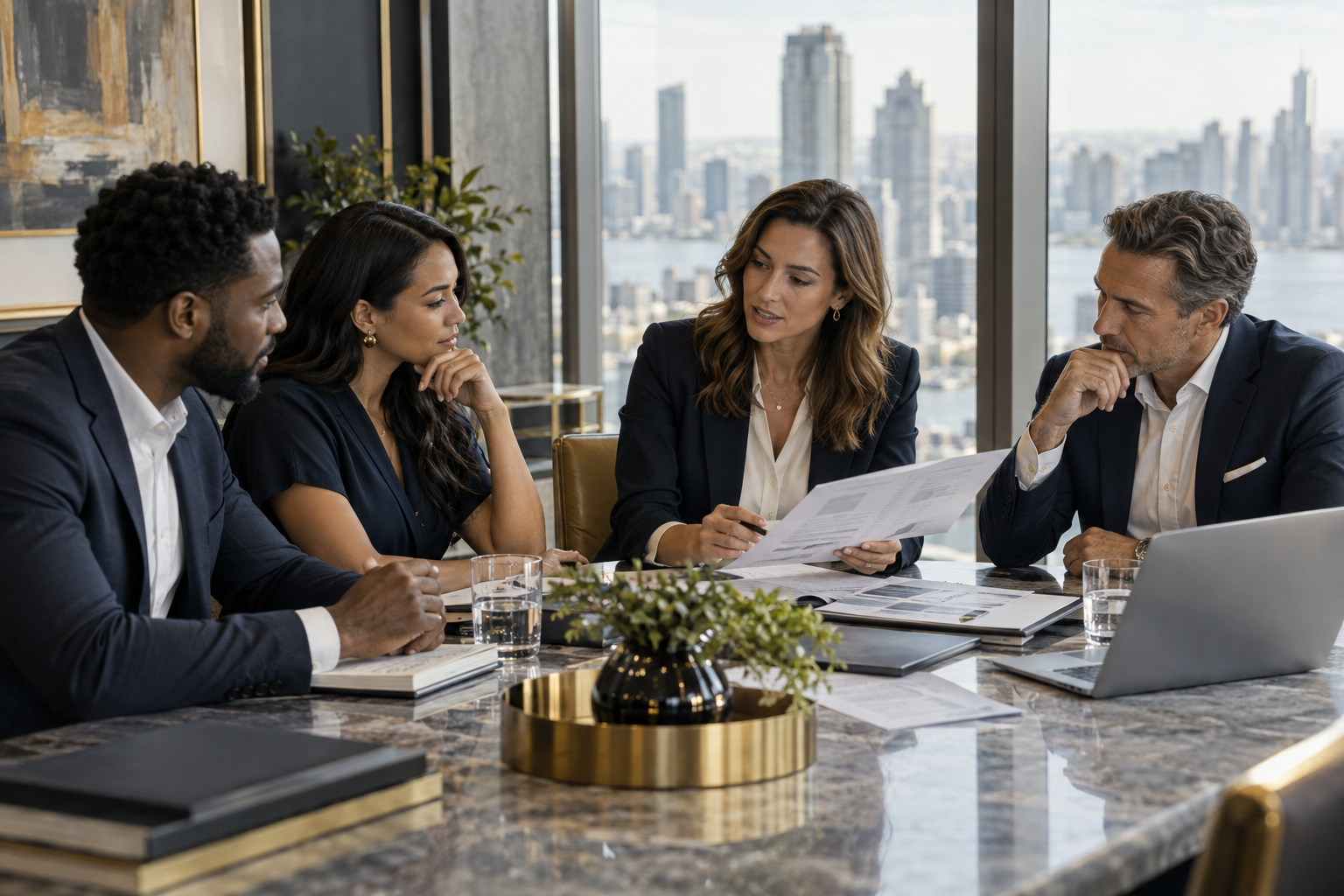 Entrepreneurs meeting with an advisor to discuss their business